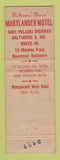 Matchbook Cover - Marylander Motel Baltimore MD