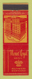 Matchbook Cover - Mount Royal Hotel Baltimore MD