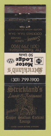 Matchbook Cover - Strickland's Motor Lodge Between Baltimore MD Washington DC