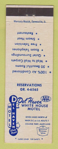Matchbook Cover - Del Haven White House Motel College Park MD