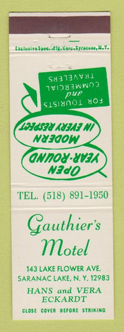 Matchbook Cover - Gauthier's Motel Saranac Lake NY