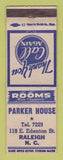 Matchbook Cover - Parker House Raleigh NC