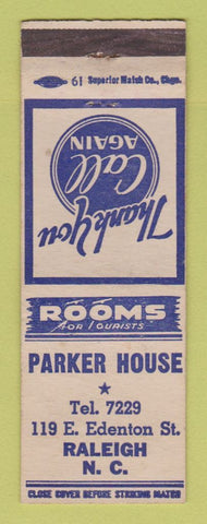 Matchbook Cover - Parker House Raleigh NC