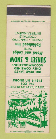 Matchbook Cover - Sunset & Snow Motel Big Bear Lake CA