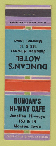 Matchbook Cover - Duncan's Motel Hi Way Cafe Monroe IA