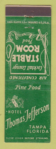 Matchbook Cover - Hotel Thomas Jefferson Tampa FL Stable Room