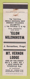 Matchbook Cover - Mount Vernon Lodge Titusville FL Washington Hotel WEAR