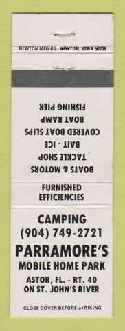 Matchbook Cover - Parramore's Mobile Home Park Camping Astor FL
