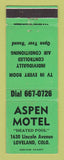 Matchbook Cover - Aspen Motel Loveland Colorado
