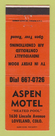 Matchbook Cover - Aspen Motel Loveland Colorado