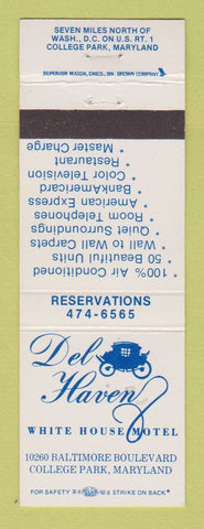 Matchbook Cover - Del Haven White House Motel College Park MD #1