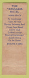 Matchbook Cover - Versailles Hotel Miami Beach FL