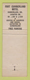 Matchbook Cover - Fort Cumberland Hotel Cumberland MD
