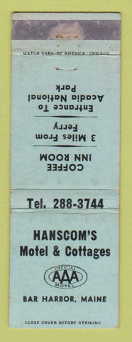 Matchbook Cover - Hanscom's Motel Cottages Bar Harbor ME WEAR