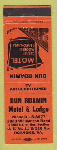 Matchbook Cover - Dun Roamin Motel Lodge Roanoke VA