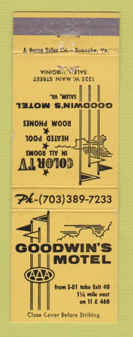 Matchbook Cover - Goodwin's Motel Salem VA