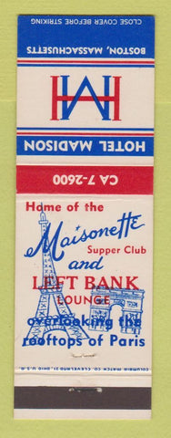 Matchbook Cover - Hotel Madison Boston MA Eiffel Tower
