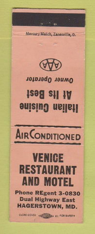 Matchbook Cover - Venice Restaurant and Motel Hagerstown MD PEACH