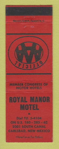 Matchbook Cover - Royal Manor Motel Carlsbad NM RED