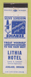 Matchbook Cover - Lithia Hotel Ashland OR