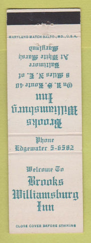Matchbook Cover - Brooks Williamsburg Inn Baltimore at White Marsh MD