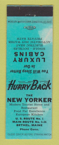Matchbook Cover - New Yorker Cabins Motel Bethel ME WORN