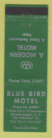 Matchbook Cover - Blue Bird Motel Winston Salem NC GREEN