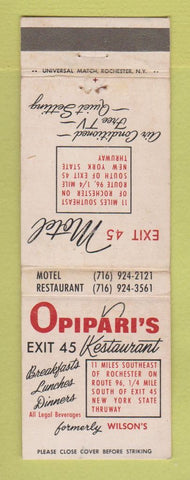 Matchbook Cover - Opipari's Restaurant Rochester NY WEAR