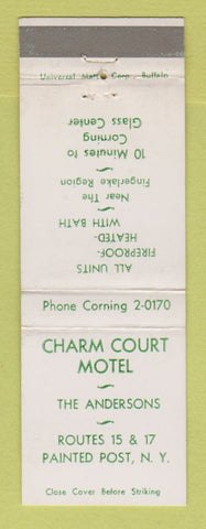 Matchbook Cover - Charm Court Motel Painted Post NY