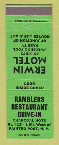 Matchbook Cover - Ramblers Restaurant Drive In Painte dPoast NY Erwin Motel