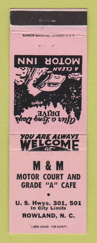 Matchbook Cover - M&M Motor Court Grade A Cafe Rowland NC