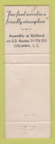Matchbook Cover - Laurel Hill Highway Hotel Columbia SC CREASES