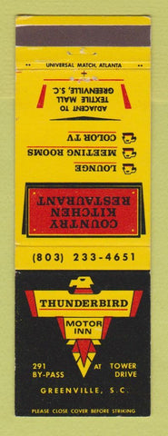 Matchbook Cover - Thunderbird Motor Inn Greenville SC