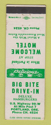 Matchbook Cover - Welcome Motel Big Bite Drive In Portland OR