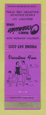 Matchbook Cover - Deane's Oceanside Lodge Waldport OR girlie PURPLE WEAR
