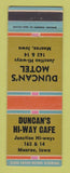 Matchbook Cover - Duncan's HI Way Cafe Motel Monroe IA