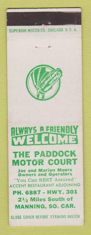 Matchbook Cover - Paddock Motor Court Manning SC