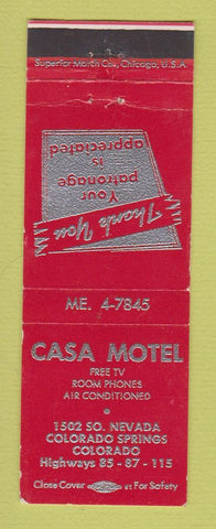 Matchbook Cover - Casa Motel Colorado Springs
