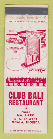 Matchbook Cover - Club Bali Restaurant Ocala FL WEAR