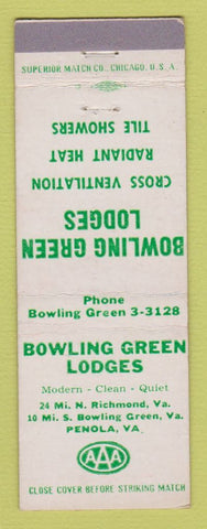 Matchbook Cover - Bowling Green Lodges Penola VA