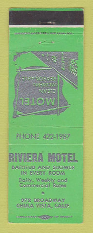 Matchbook Cover - Riviera Motel Chula Vista CA