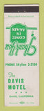 Matchbook Cover - Davis Motel Davis CA