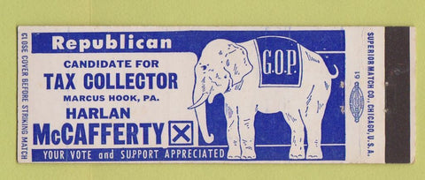 Matchbook Cover - Harlan McCafferty Tax Collector Election Marcus Hook PA