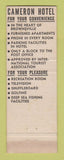 Matchbook Cover - Cameron Hotel Brownsville TX WEAR