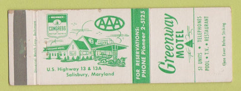 Matchbook Cover - Greenway Motel Salisbury MD