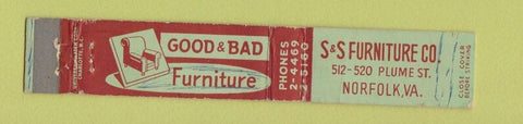 Matchbook Cover - S&S Furniture Company Norfolk VA WEAR 10 Strike