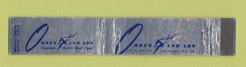 Matchbook Cover - Ohren and Son Clothes Los Angeles CA WEAR 10 Strike