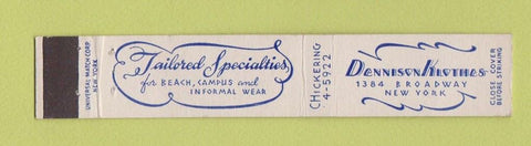 Matchbook Cover - Dennison Klothes Clothes New York City 10 Strike