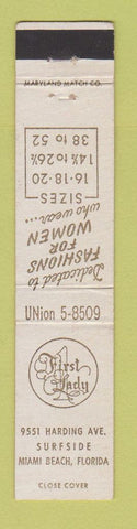 Matchbook Cover - First Lady Women's Clothes Miami Beach FL 10 Strike