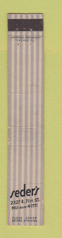 Matchbook Cover - Seder's  Chicago IL Clothes 10 Strike